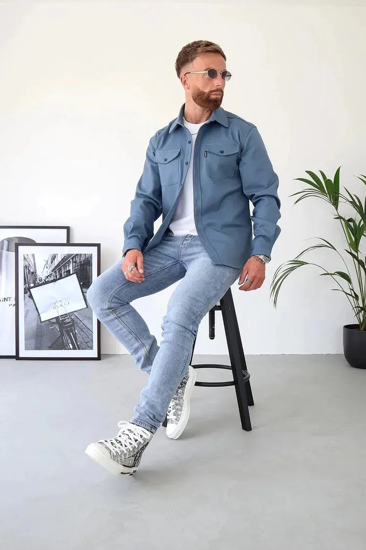 William Men's Leather Jacket with Buttons – Timeless, Durable & Elegant Style