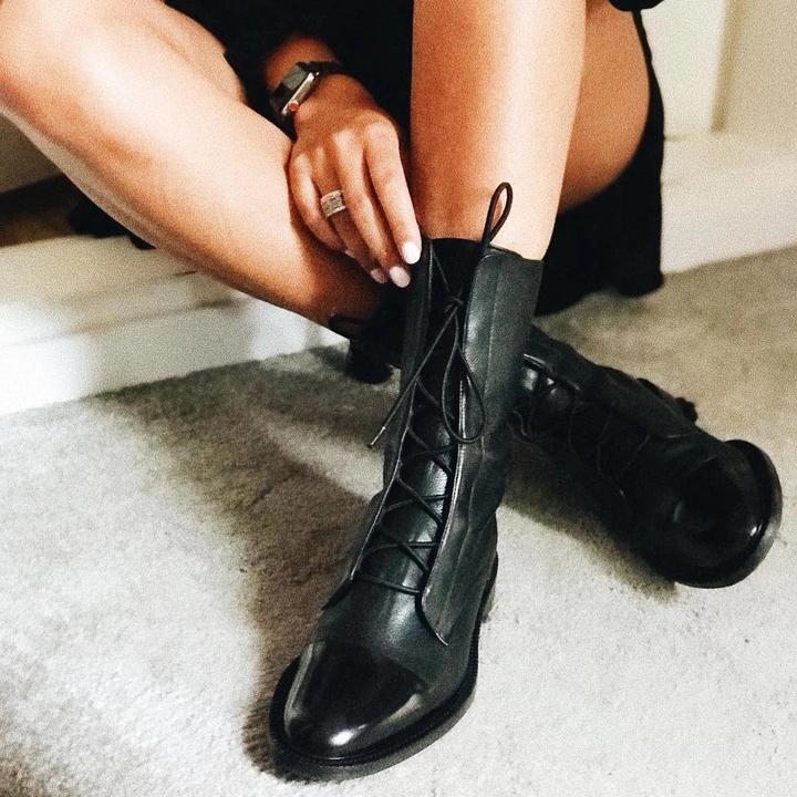 Zuriel Bottes Femme – Bottes Hautes Élégantes à Talon & Lacets en Cuir Premium