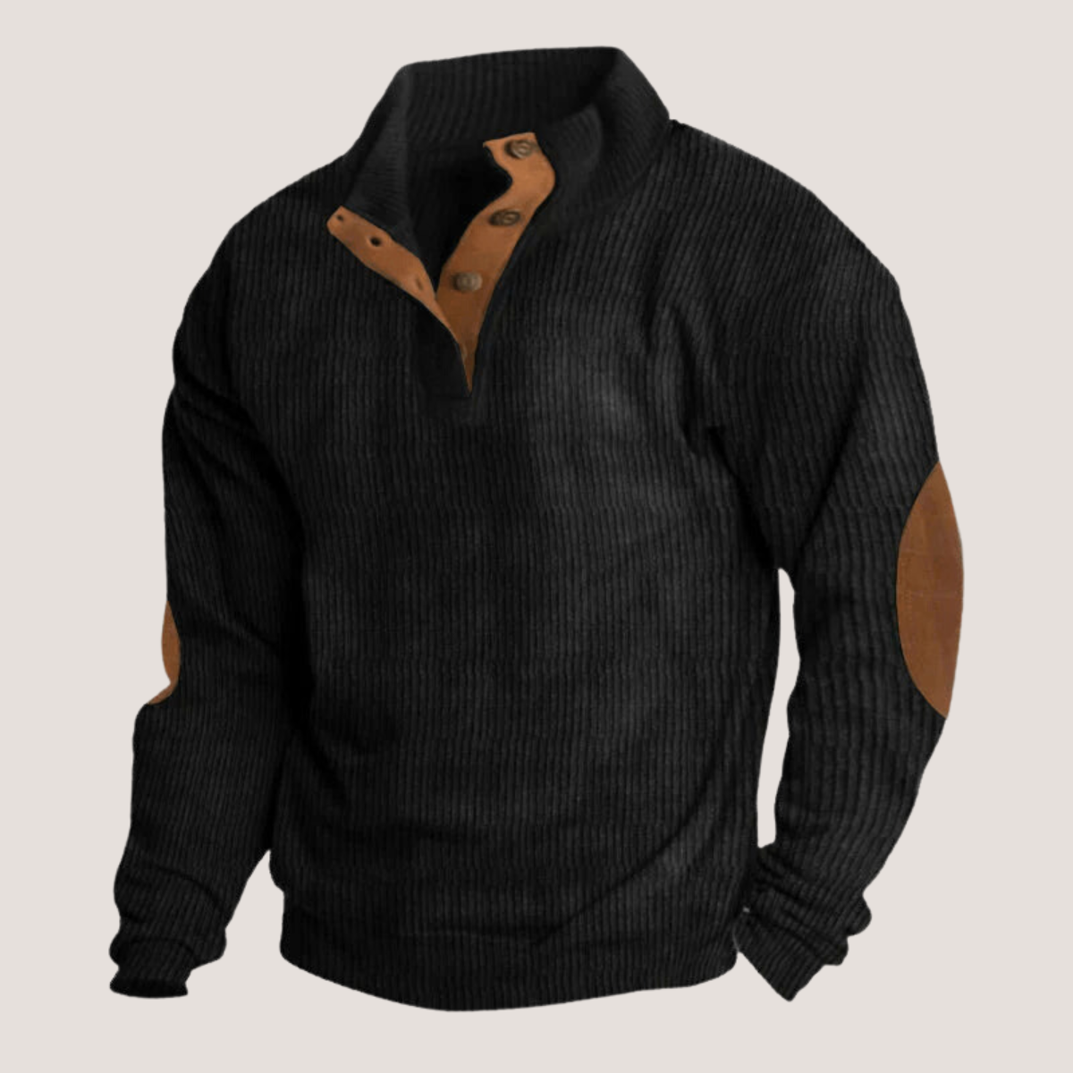 Tristan Men's Sweater – Casual Soft Fabric Sweatshirt with Suede Elbow Patches & High Collar