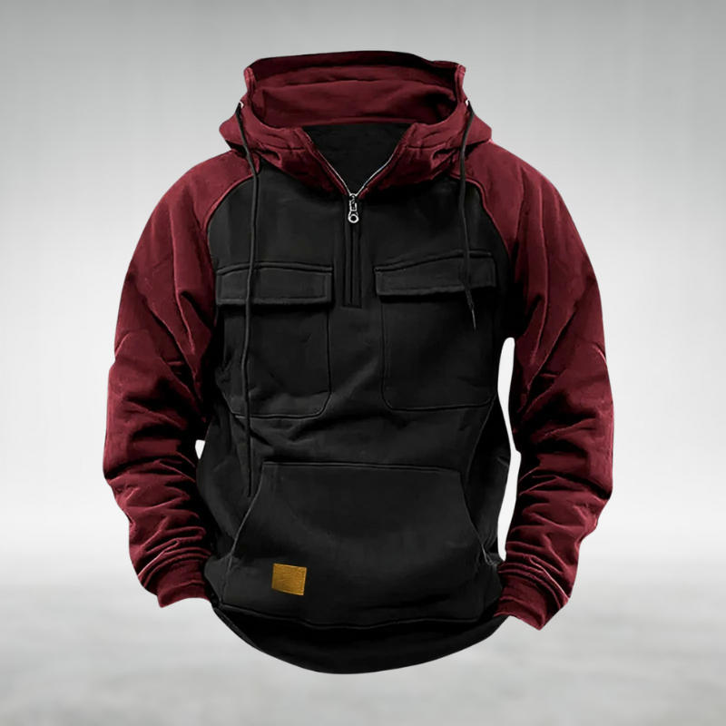 Samuel Half-Zip Hooded Sweatshirt for Men – Long Sleeve Textured Top with Front Pockets