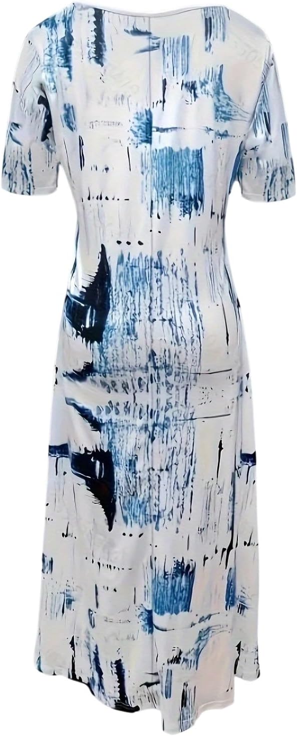 Maya Maxi Dress Plus Size – Summer V-Neck Fluid Tie-Dye Dress with Short Sleeves