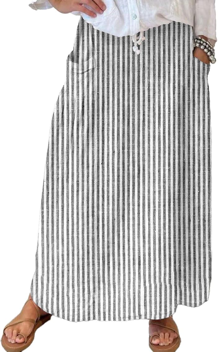 Lorry Maxi Skirt for Women – High-Waisted Striped Cotton, Flowing & with Pockets