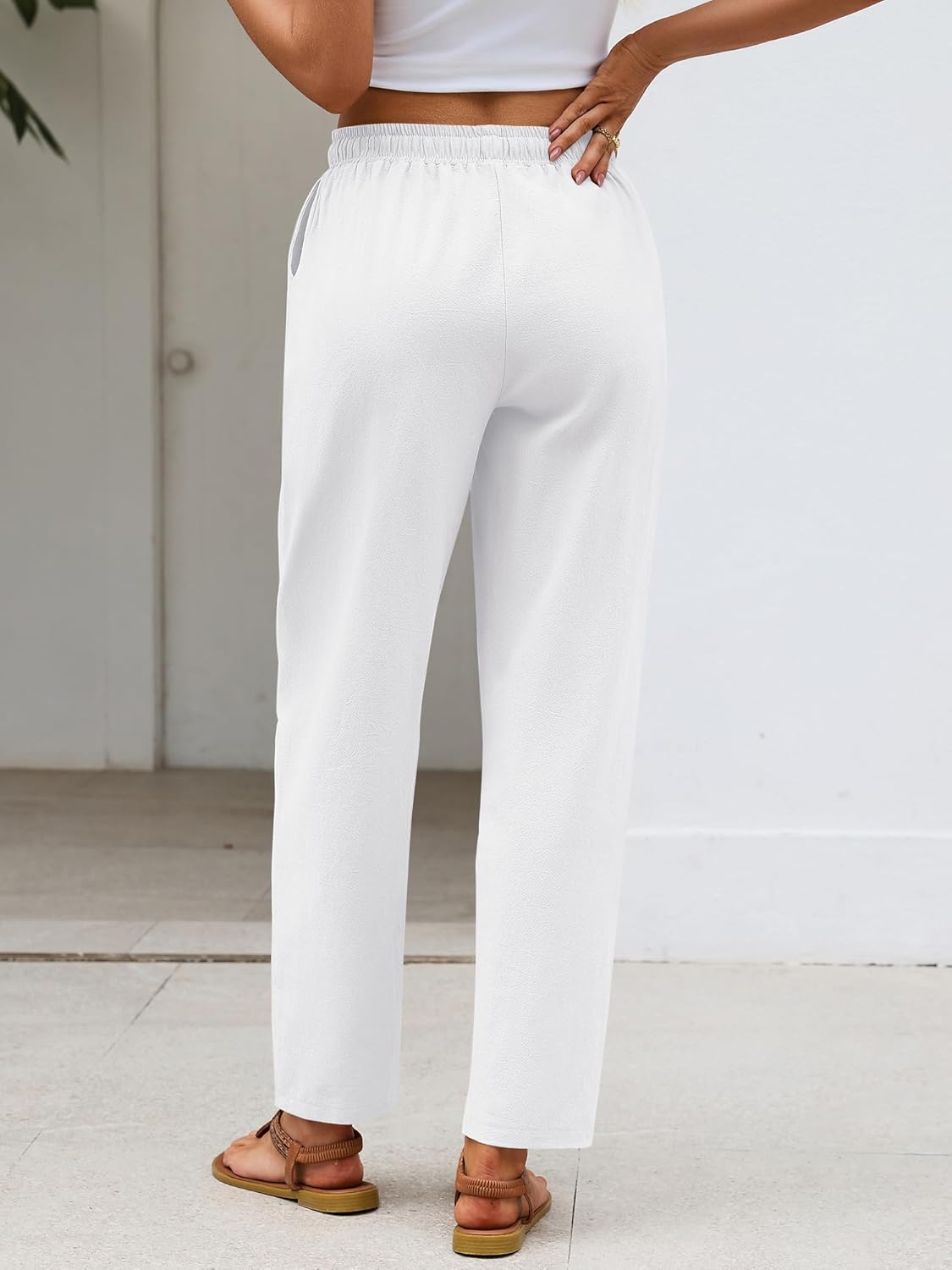 Merry Women's Linen Cotton Pants – Lightweight Capri, Elastic Waist, Casual Summer