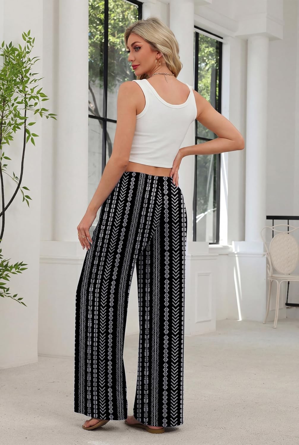 Kendi Women's Palazzo Pants – Wide Fluid Cut, Elastic Waist Summer Chic