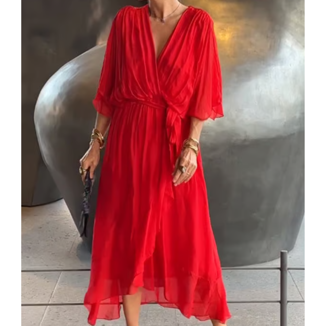 Aceline Women's Wrap Dress – Deep V-Neck and Waist Belt for an Elegant and Flattering Fit