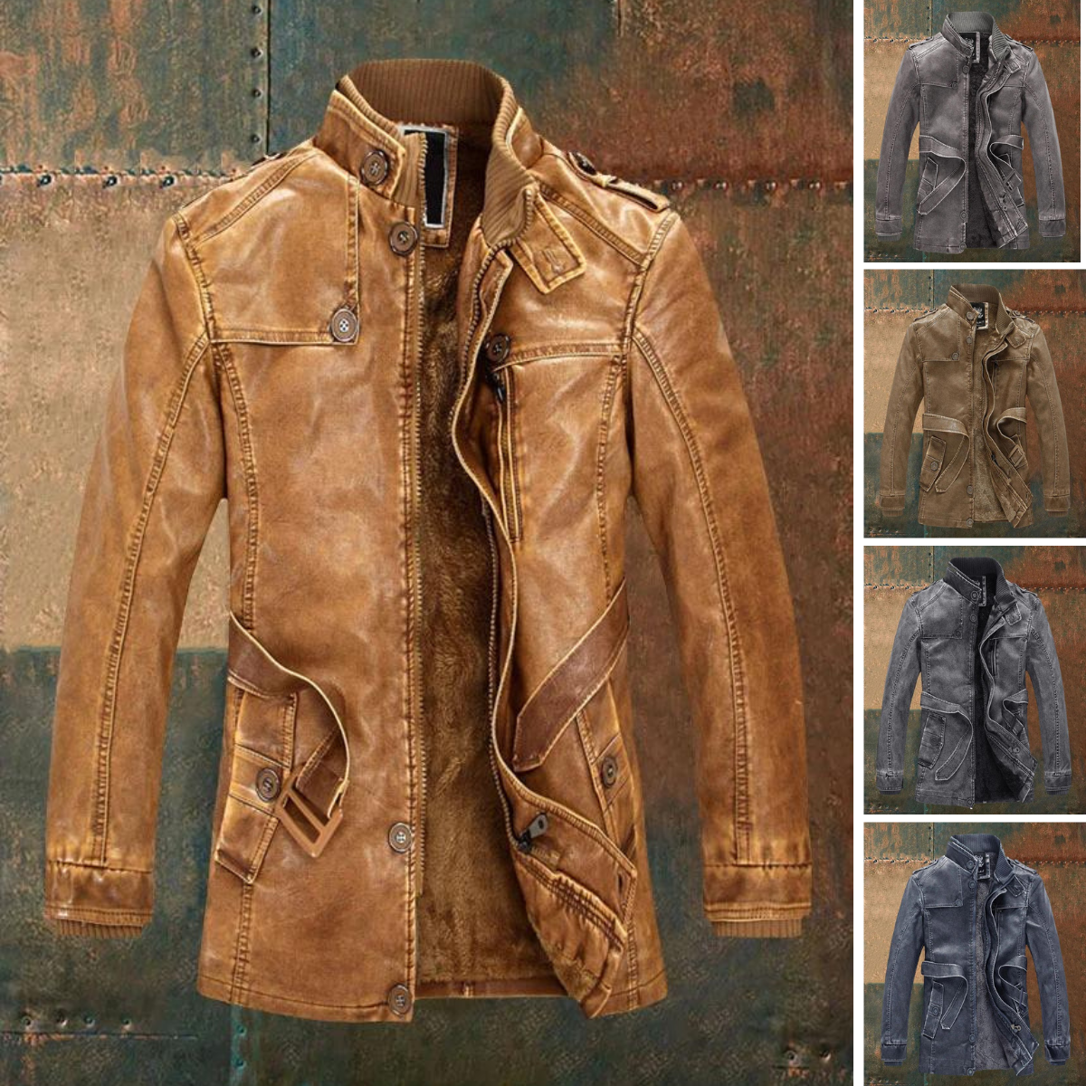 Shon Veste Homme Cuir Vintage – Style Rétro Élégant avec Doublure Chaude & Boutons Classiques