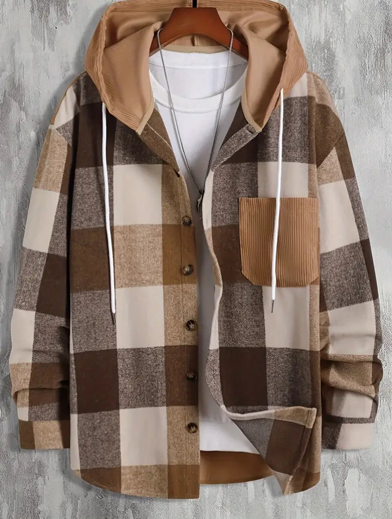 Mason Men's Hooded Jacket – Trendy Checkered Pattern & Comfortable Relaxed Fit