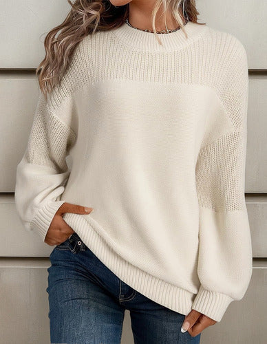 Angelina Pull Femme – Pull Tricoté à Manches Lanternes & Détails Floraux Chic pour Automne/Hiver