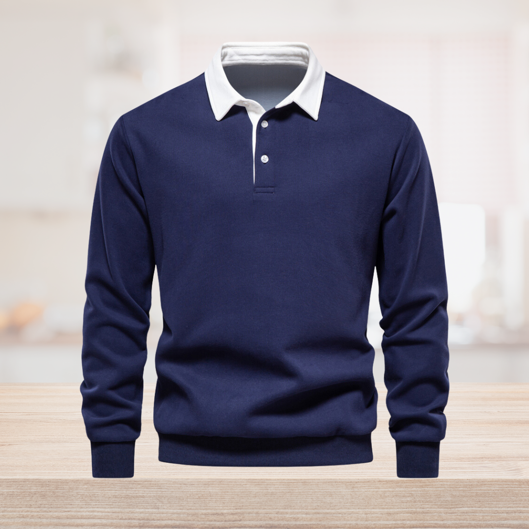 Hugo Men's Polo Sweater – Breathable Long Sleeve Sweatshirt with Classic Collar & Timeless Style