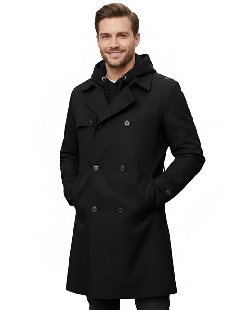 Gian Classic Double-Breasted Men's Trench Coat – Classic Notched Collar with Adjustable Belt