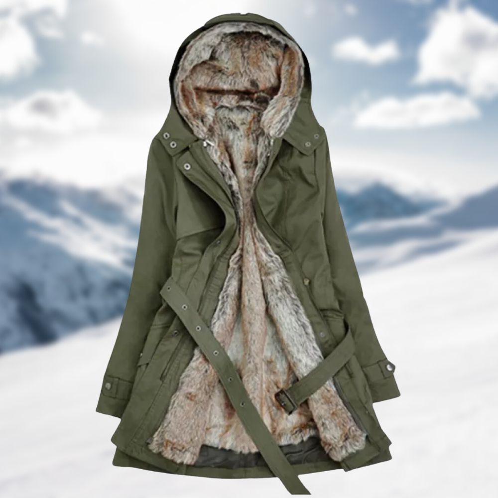Sadie Long Parka for Women – Faux Fur Lined Hood and Adjustable Waist
