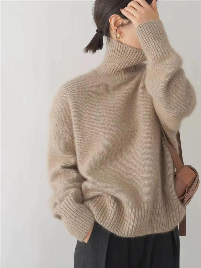 Seraphina Pull Femme – Pull à Col Roulé Côtelé & Confortable, Style Chic pour l’Hiver