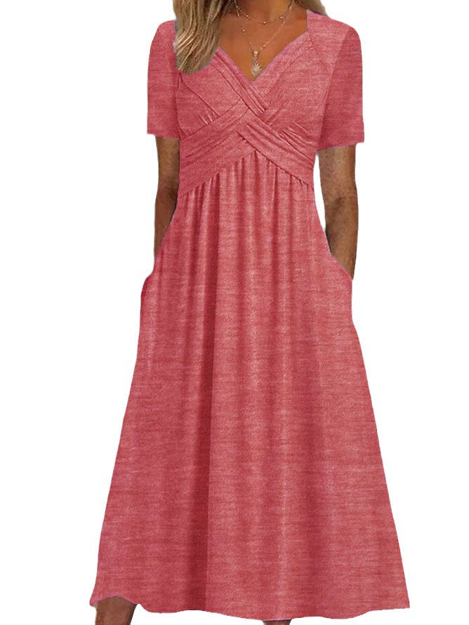 Elisabeth Robe Midi Femme – Robe Élégante avec Col en V, Coupe Fluide & Style Intemporel