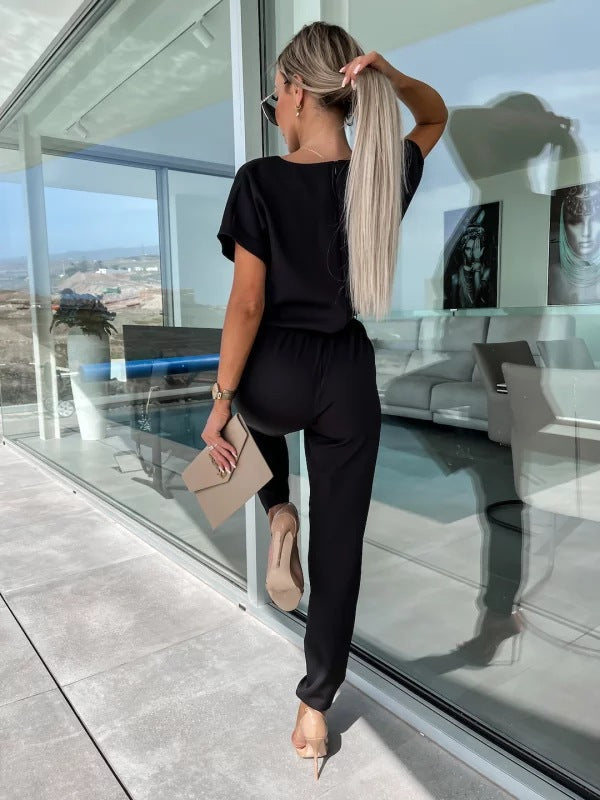 Tessa Elegant Women's Jumpsuit – Chic Short-Sleeve Outfit for Summer & Casual Occasions