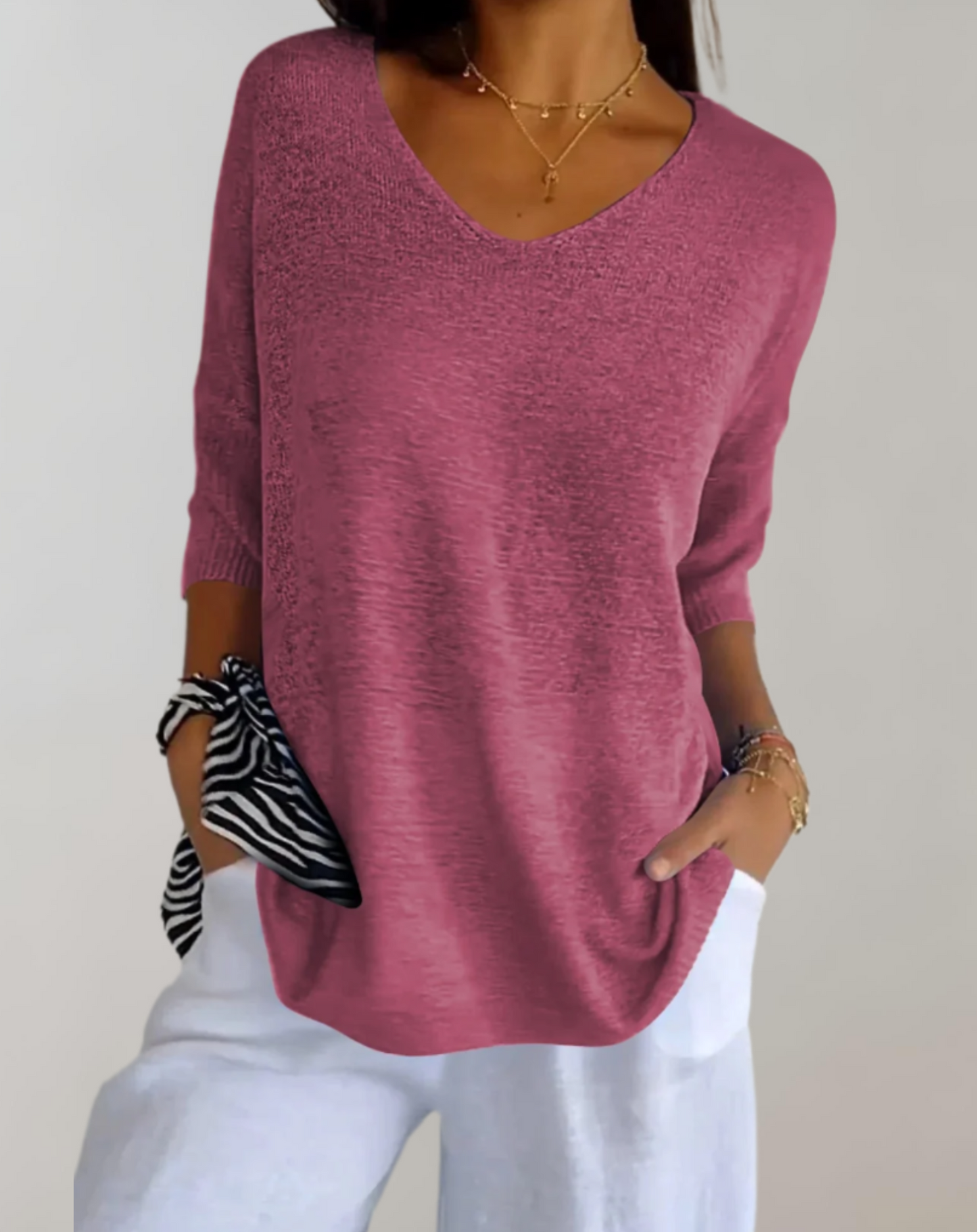 Marise Women's Long Knit Top – Lightweight Long Top with V-Neck & Elegant Casual Look