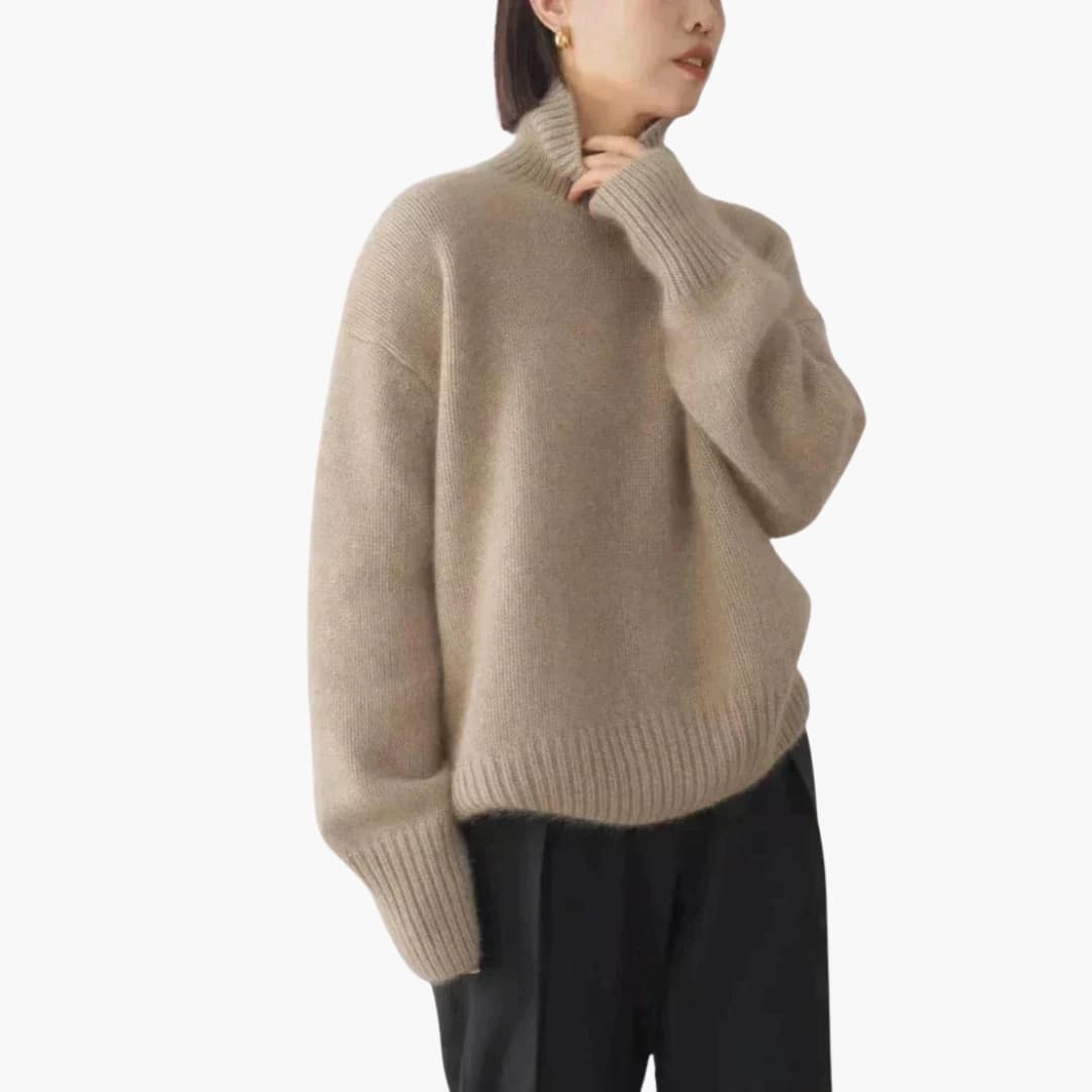 Lucy Pull Femme à Col Roulé – Tricot Côtelé Doux à Manches Longues avec Col Haut