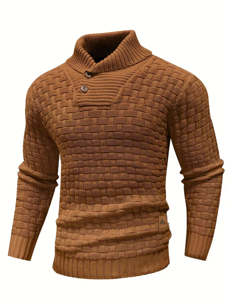 Aaron Men's High Neck Sweater – Thick Knit, Warm & Elegant with Wooden Buttons