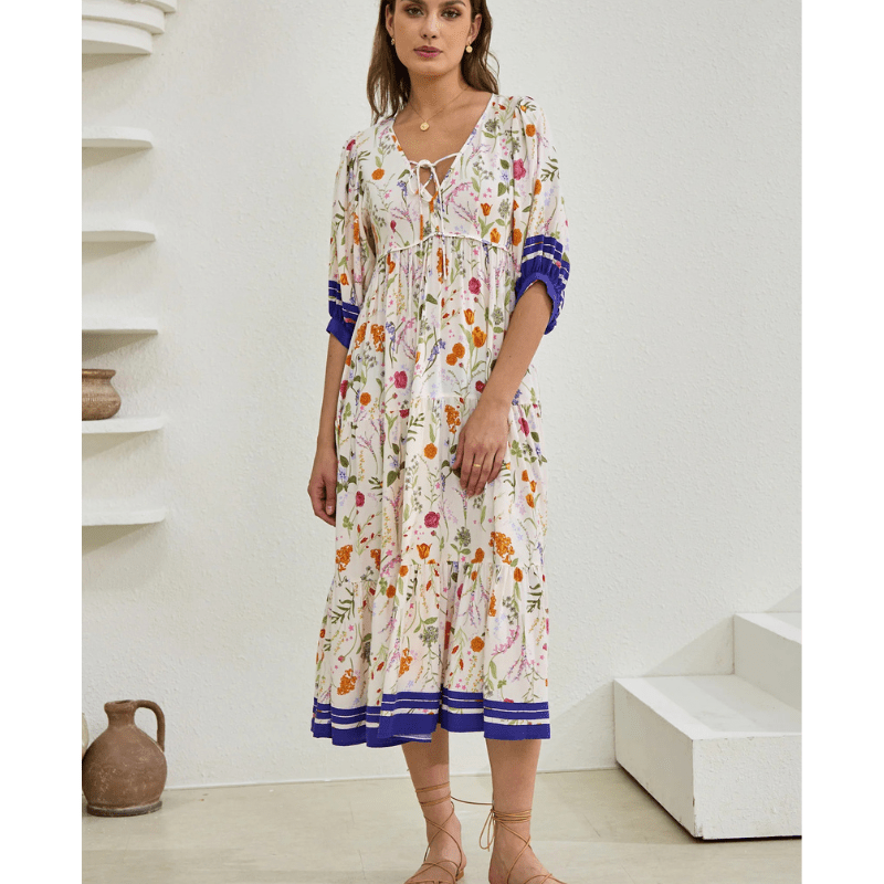Runa Robe Mi-Longue Looksy – Imprimé Floral & Manches Bouffantes Légères Été