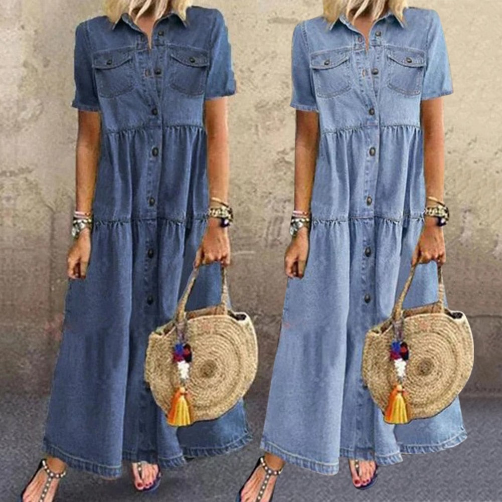 Vanessa Women's Denim Dress – Elegant Denim Dress with Fitted Cut & Timeless Design