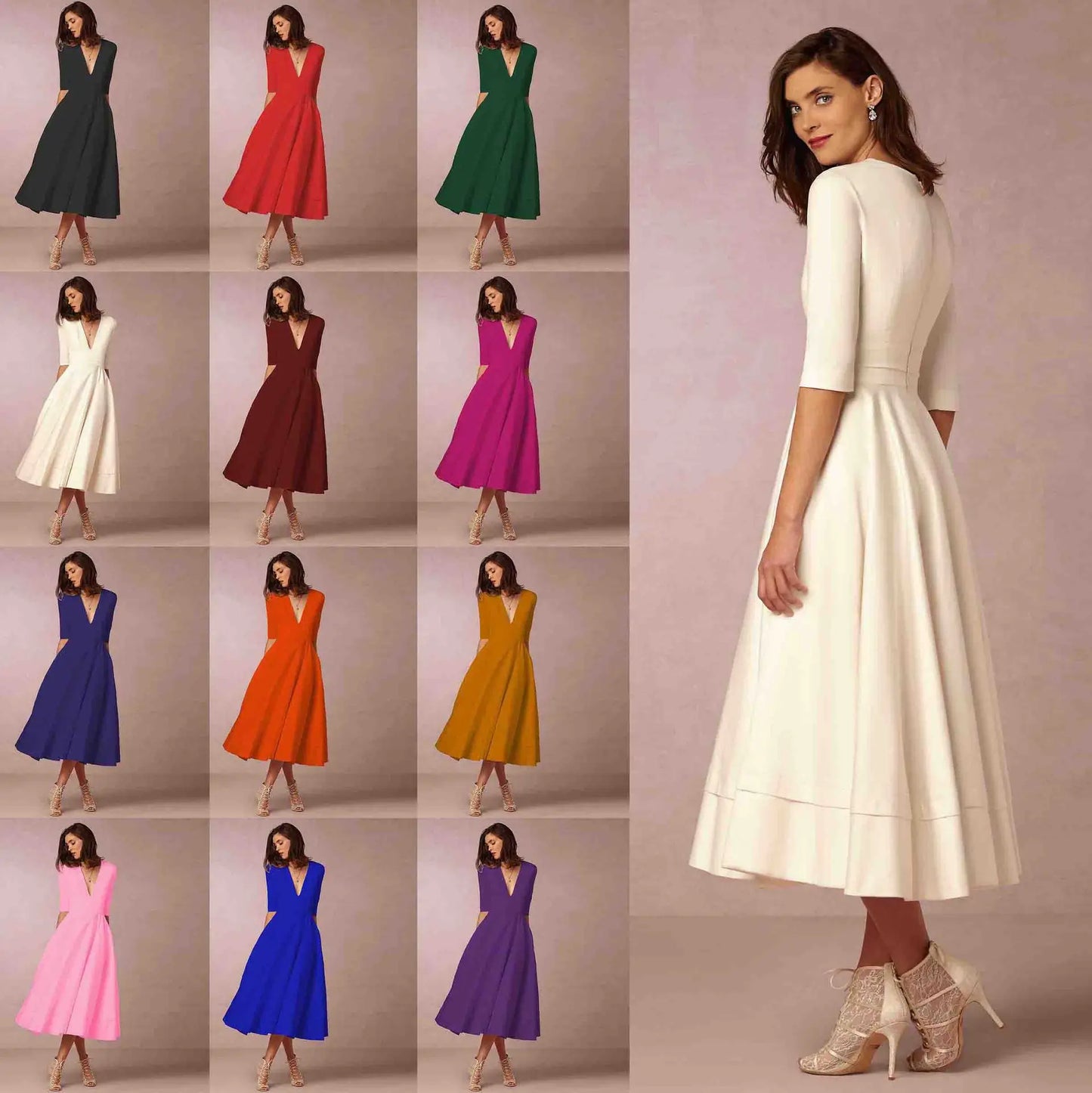 Ivory Midi Dress for Women – Fitted Cotton Dress with Elegant Cut