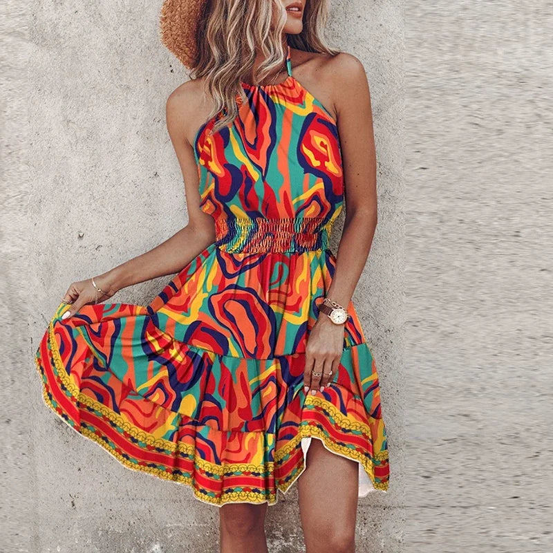 Jocea Robe Courte Femme – Robe d’Été Bohème Aérienne avec Imprimé Coloré & Coupe Confortable