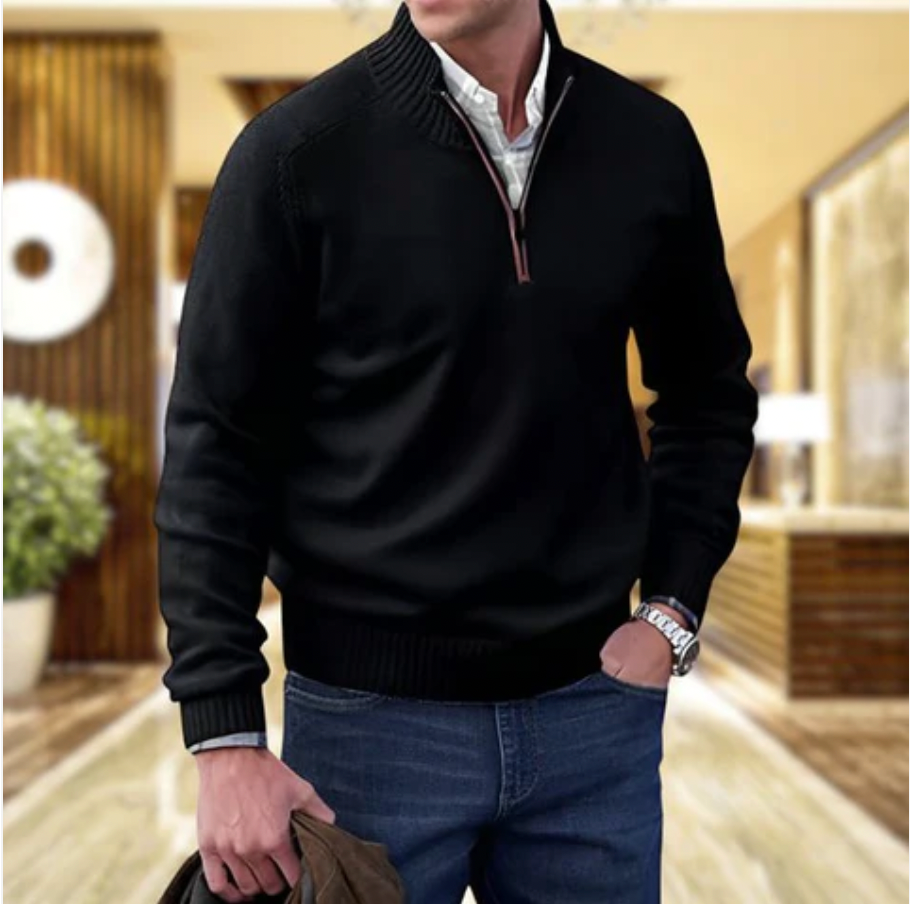 Adrian Zip Pullover for Men in Cashmere – Lightweight and Breathable Knit with Elegant High Collar