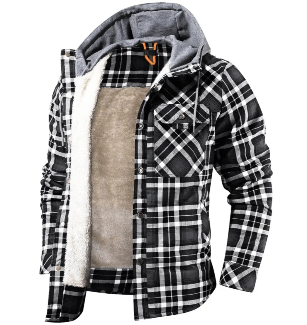 Kyle Men's Plaid Jacket – Warm, Stylish with Adjustable Hood & Comfortable Lining
