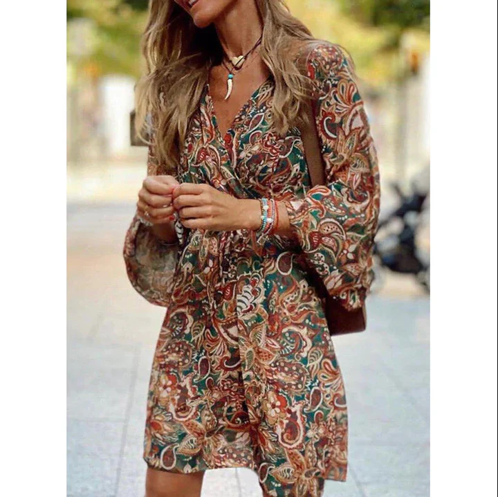 Blessy Bohemian Dress for Women – Long Fluid Dress with Light Sleeves & Casual Summer Style
