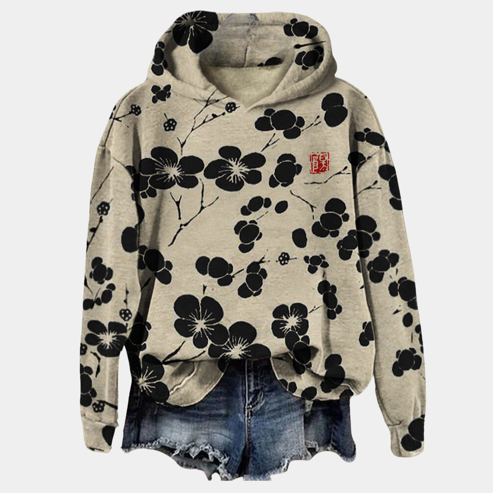 Kaori Floral Hooded Sweatshirt for Women – Soft Cotton Blend, Relaxed Fit & Breathable Comfort
