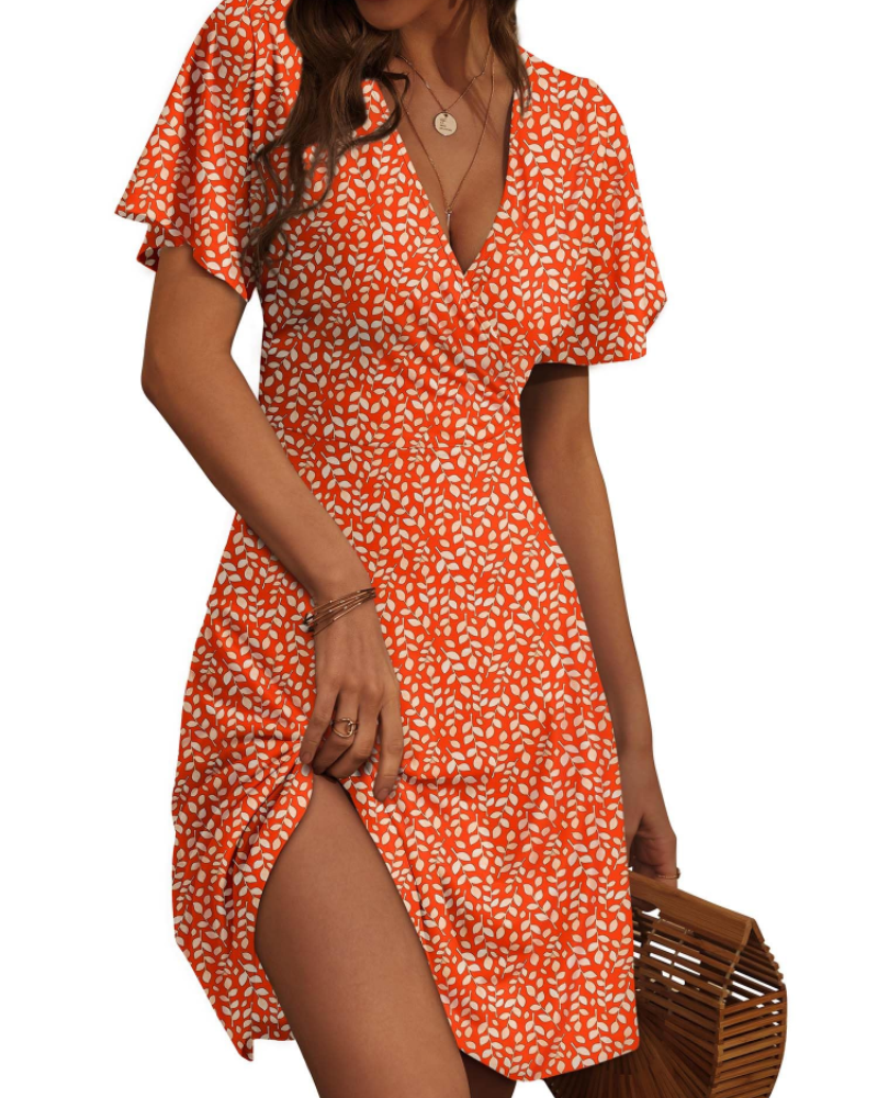 Faith Midi Dress for Women - Summer – Wrap Effect V-Neck with Ruffled Sleeves