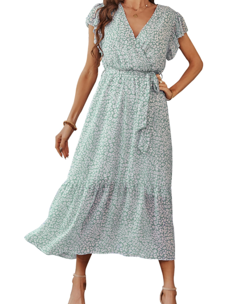 Anita Maxi Dress for Women – Bohemian Floral Dress with V-Neck, Ruffles, and Belt for Summer