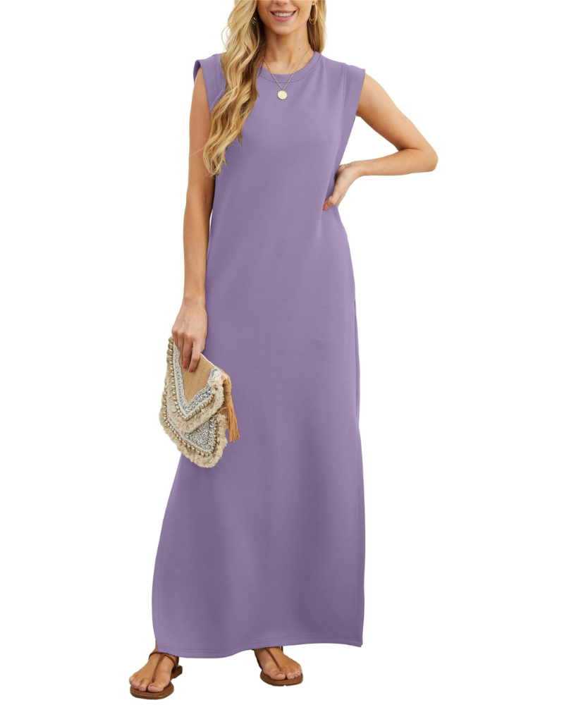 Erin Maxi Dress for Women Summer – Sleeveless Round Neck Slit & Pockets