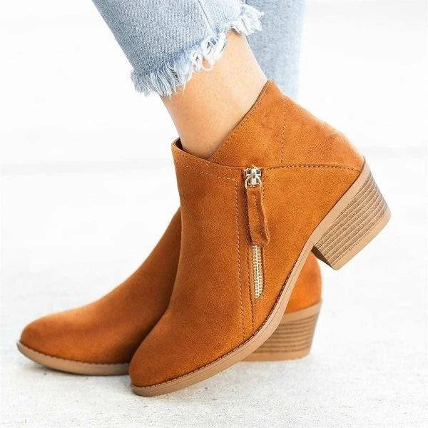 Analeia Bottines en Daim pour Femme – Bottines à Talon Carré avec Fermeture Éclair pour Automne Hiver