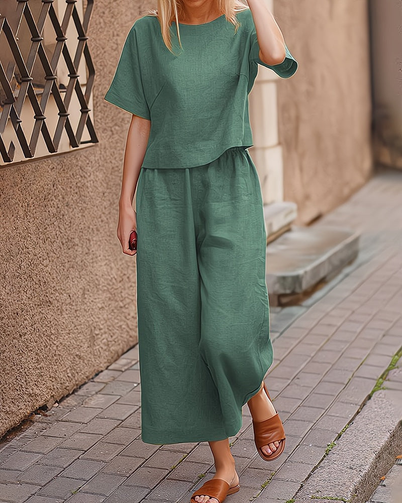 Fiore Ensemble Femme – Set Estival 2 Pièces Léger & Élégant pour Été Décontracté