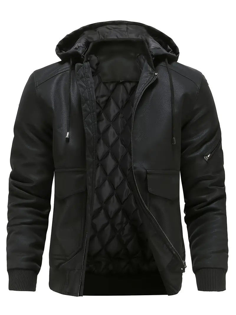 Anthony Men's Winter Leather Jacket with Hood – Thermal Insulation & Timeless Style