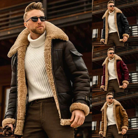 Raymond Men's Jacket – Durable Leather with Soft Fur Lining & Elegant Style