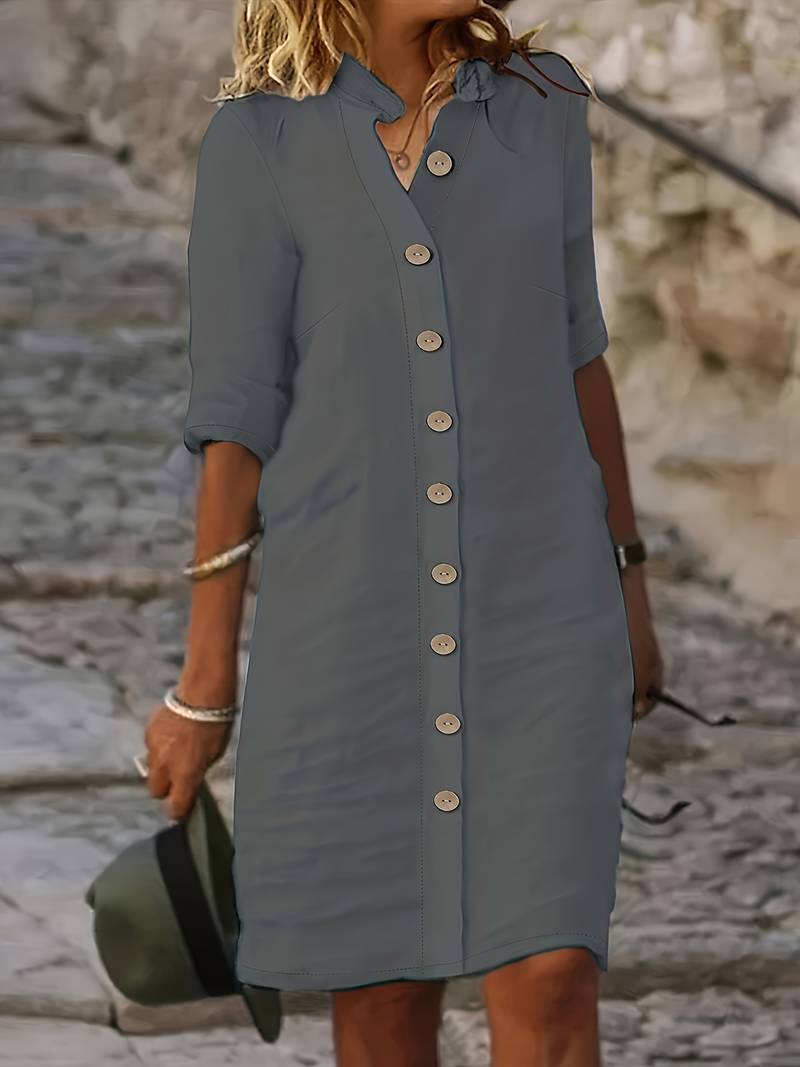 Maelis Robe Chemise Femme – Robe Classique Élégante avec Coupe Droite et Boutonnage Chic