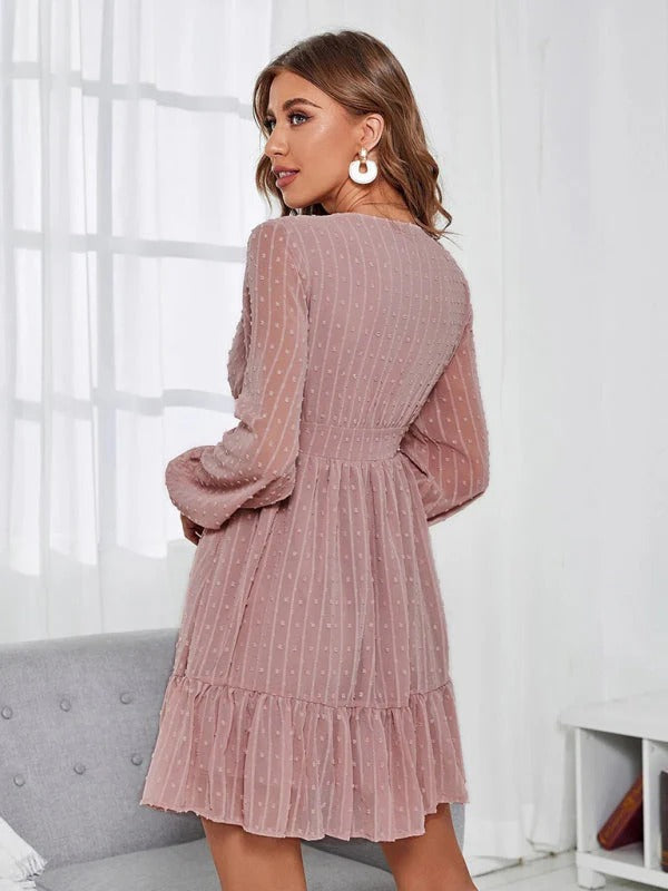 Christy Polka Dot Dress for Women – Lightweight Fit & Flare Dress with Long Sleeves and Casual Pattern