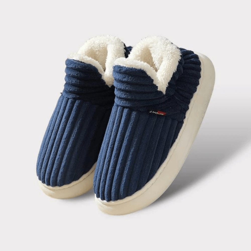 Lily Femme Chaussons – Pantoufles en Velours Côtelé avec Doublure Fourrure & Semelle Antidérapante