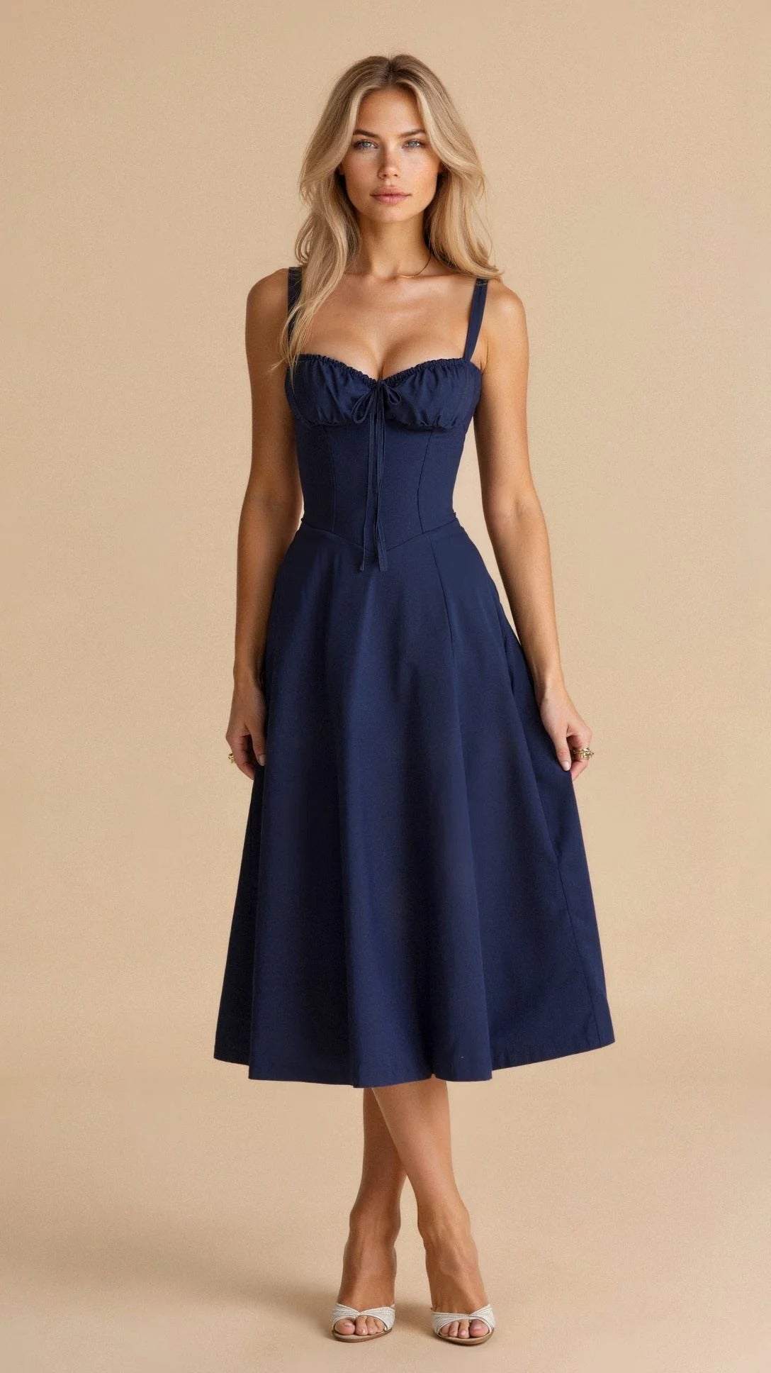 Isabella Robe Longue Femme – Robe Bustier à Laçage Dos, Décolleté Cœur & Jupe Fendue avec Poches