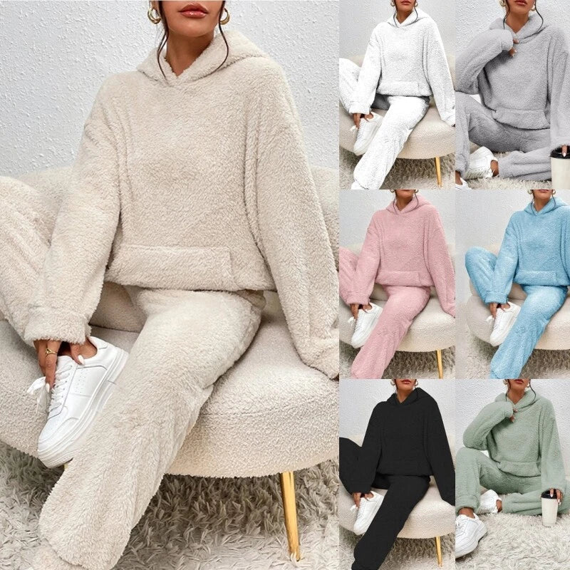 Sloane Women's Ensemble – Soft Fleece Pajama Set with Hood & Loose Pants for Winter