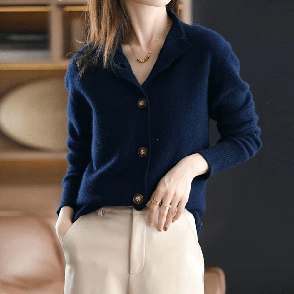 Marcy Women's Cardigan – Soft Knit with Collar, Elegant Button Closure & Comfortable Fit