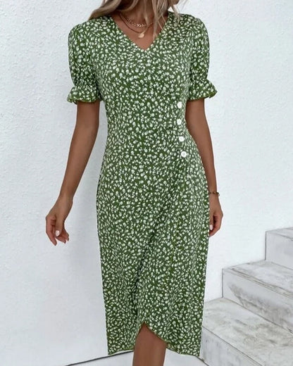 Quincy Women's Summer Dress – Elegant Short Sleeve Floral Dress with Button Closure