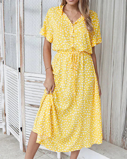 Robe Midi Femme Genevieve – Imprimé à Pois avec Taille Cintrée pour Événements Décontractés et de Journée