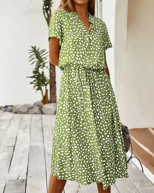 Robe Midi Femme Genevieve – Imprimé à Pois avec Taille Cintrée pour Événements Décontractés et de Journée