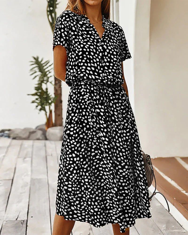 Robe Midi Femme Genevieve – Imprimé à Pois avec Taille Cintrée pour Événements Décontractés et de Journée