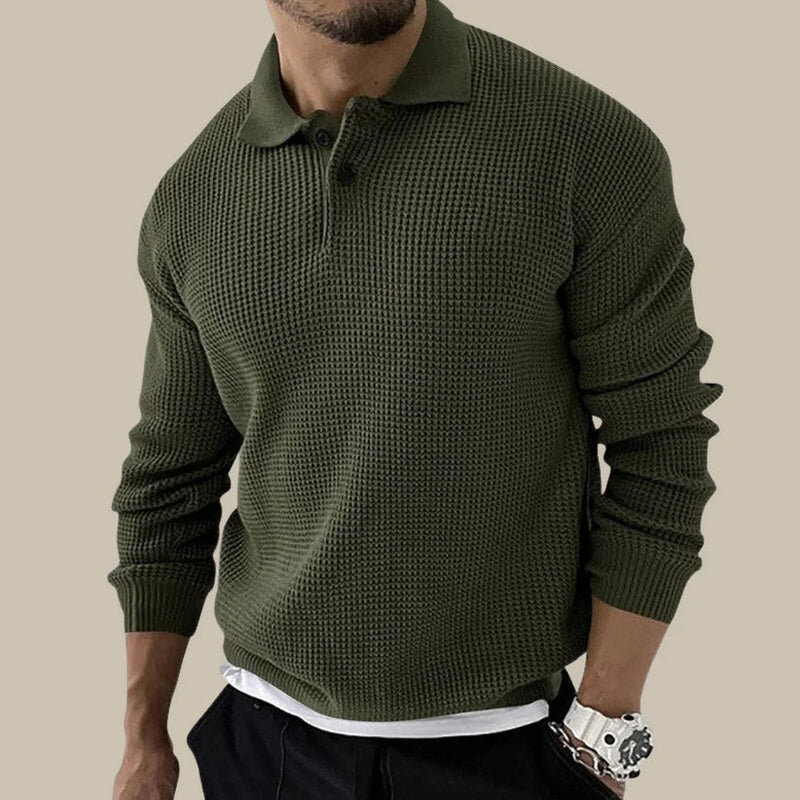 Carlo Men's Sweater – Elegant Knit Polo with Buttoned Collar & Modern Ribbed Pattern