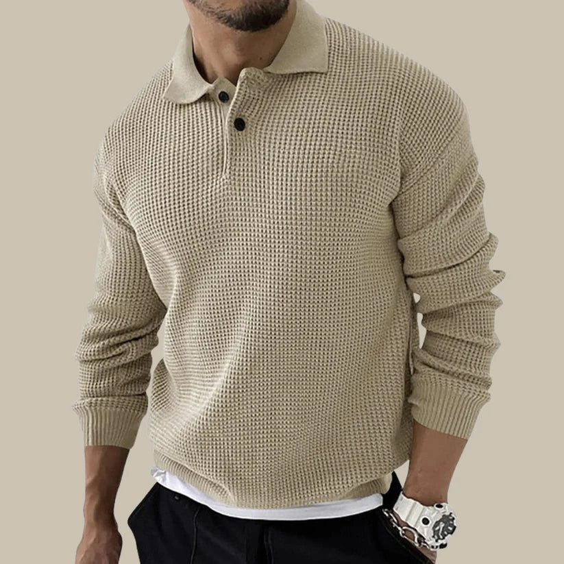 Carlo Pull Homme – Polo Tricoté Élégant avec Col Boutonné & Motif Côtelé Moderne
