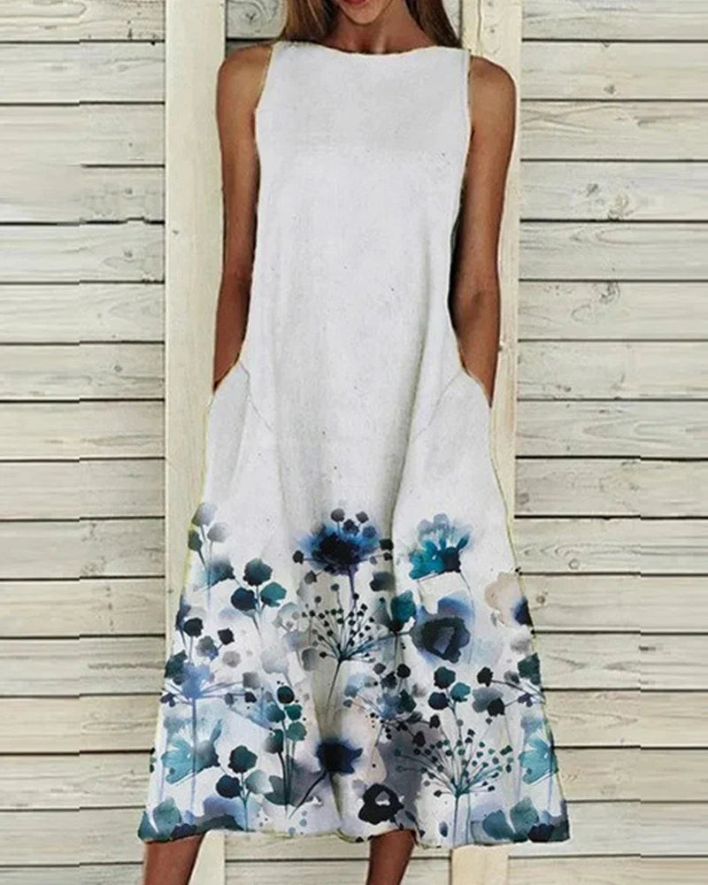 Alexandra Robe d'Été Femme – Robe Midi Fleurie Légère & Élégante pour Journées Ensoleillées
