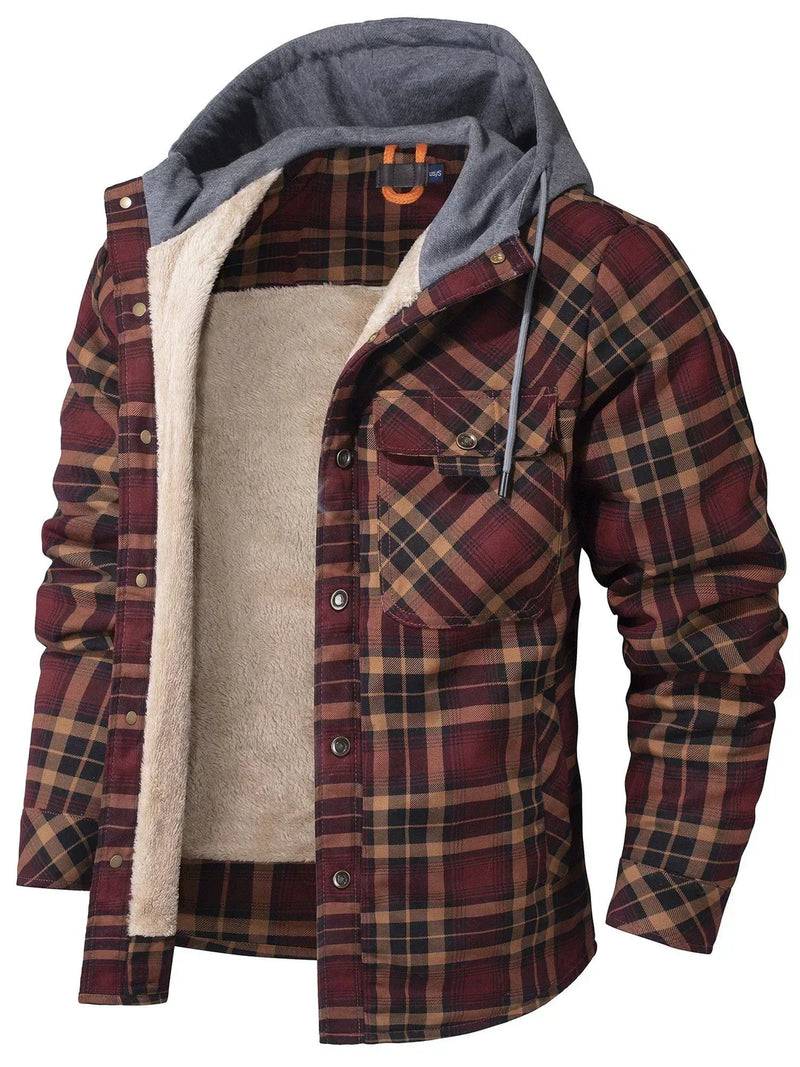 Kyle Men's Plaid Jacket – Warm, Stylish with Adjustable Hood & Comfortable Lining